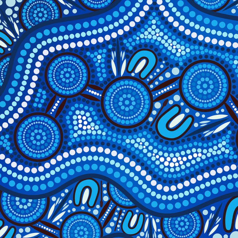 A blue aboriginal dot painiting